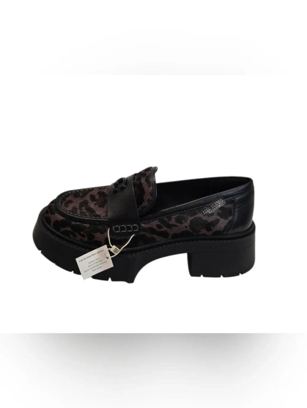 New Coach Leah Platform Leopard Print Haircalf Loafers Casual Shoes Women's 8 B